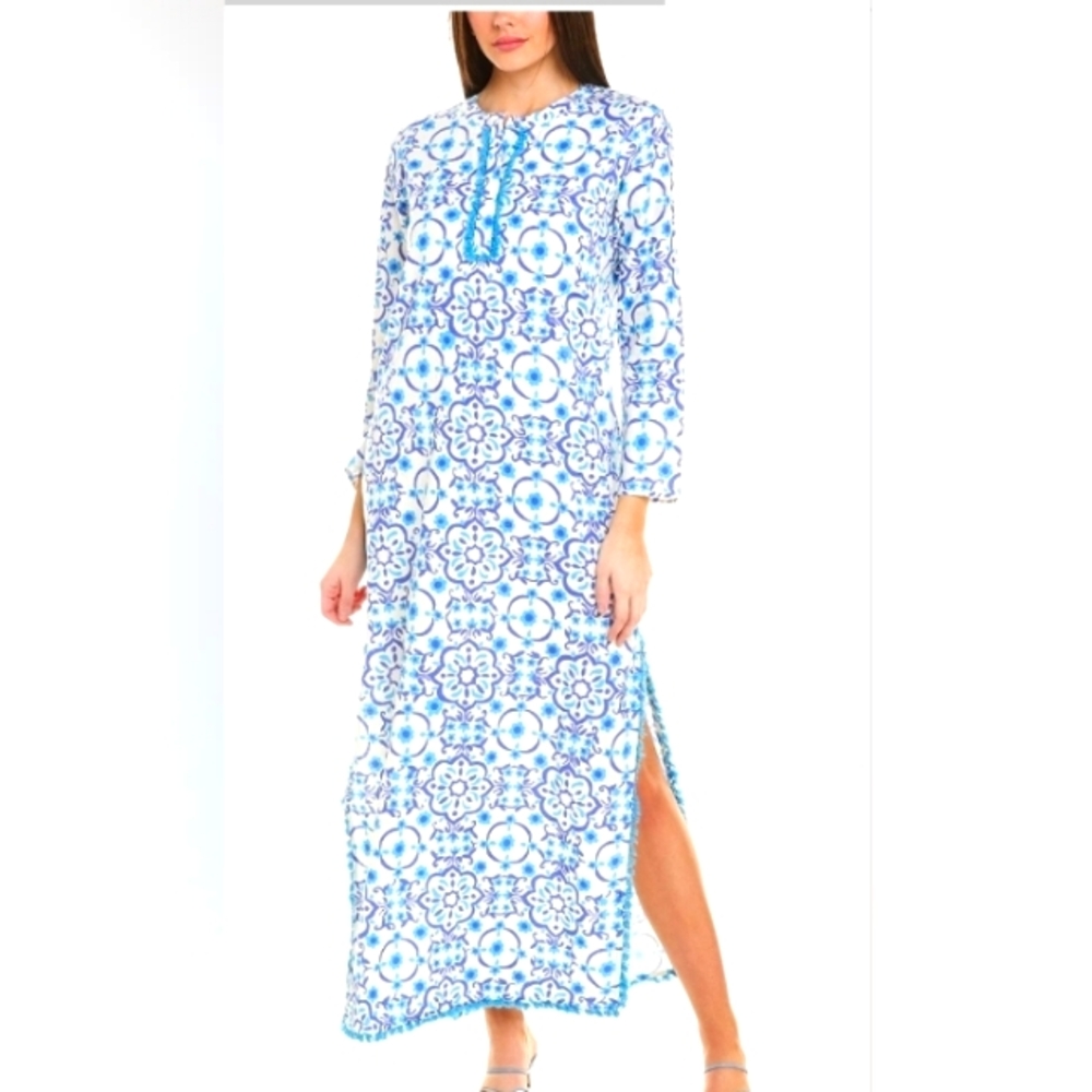 Sail to Sable - Fringe Linen-Blend Caftan